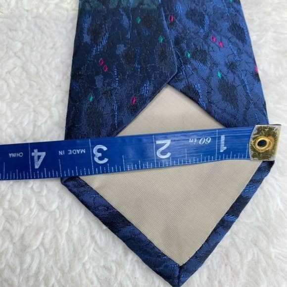 Vintage 80’s Mens Bon Jour 100% silk necktie navy blue with splatter speckles - Picture 5 of 6